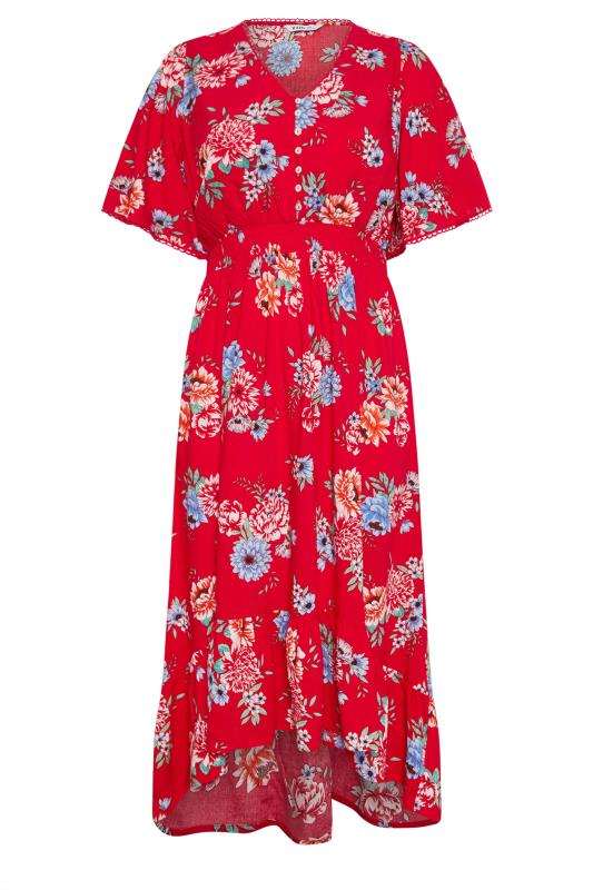 YOURS Plus Size Red Floral Print High Low Midi Dress | Yours Clothing 6