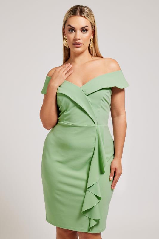 YOURS LONDON Plus Size Sage Green Tuxedo Style Ruffle Dress | Yours Clothing 1