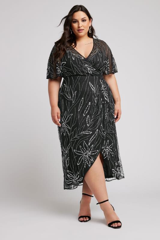 LUXE Plus Size Black Embellished Wrap Maxi Dress | Yours Clothing 1