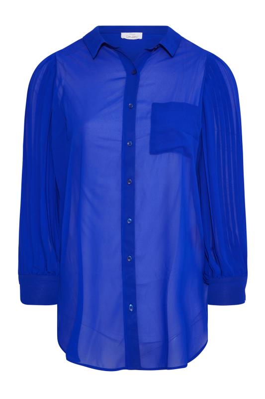 YOURS LONDON Plus Size Cobalt Blue Pleat Sleeve Mesh Shirt | Yours Clothing 6