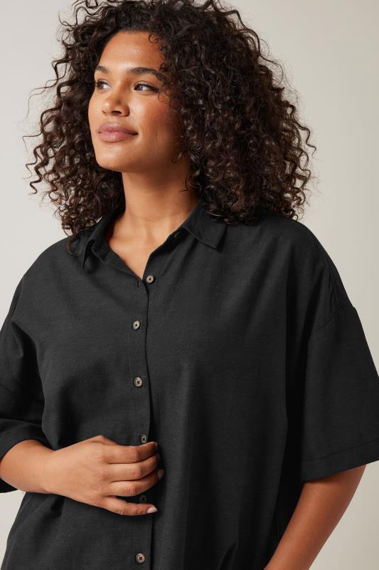 EVANS Plus Size Black Linen Shirt  | Yours Clothing 4