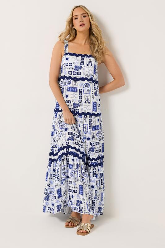 LTS Tall Women's Blue Postcard Print Maxi Dress | Long Tall Sally 1