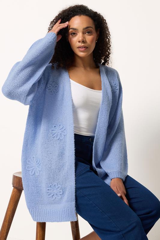  M&Co Blue Embroidered Flower Cardigan