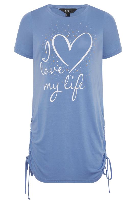 LTS Tall Denim Blue 'I Love My Life' Ruched Side Tunic Top 6