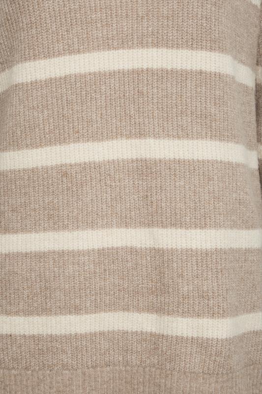 YOURS Curve Plus Size Beige Brown Stripe High Neck Knitted Jumper 5