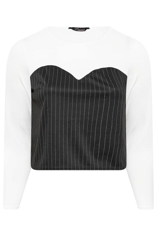 LIMITED COLLECTION Plus Size White Pinstripe Sweetheart Neck Crop T-Shirt | Yours Clothing 6