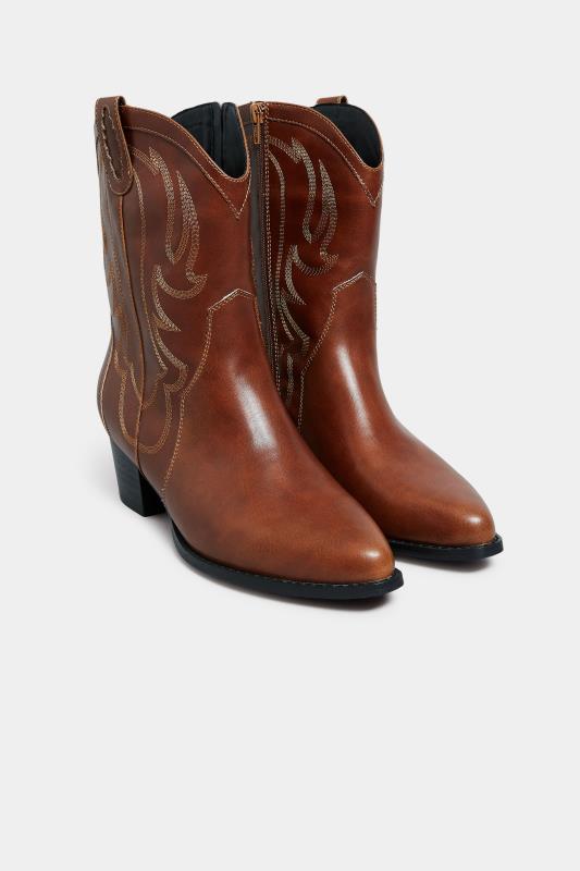 LIMITED COLLECTION Brown Cowboy Ankle Boots in Extra Wide EEE Fit | Yours Clothing 2