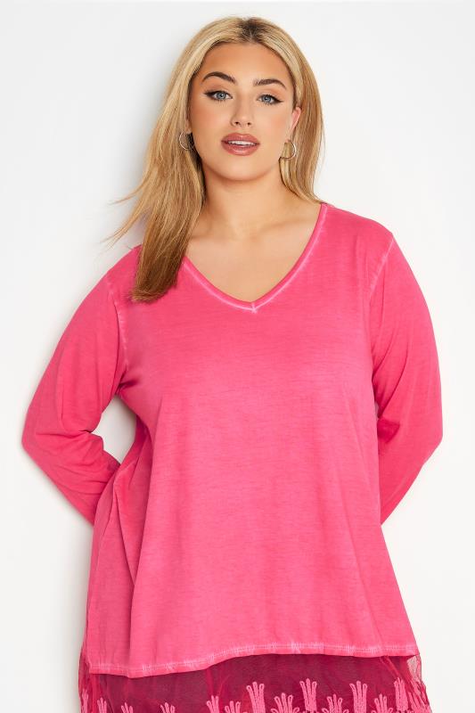 Curve Bright Pink Lace Trim Tunic Top_DR.jpg