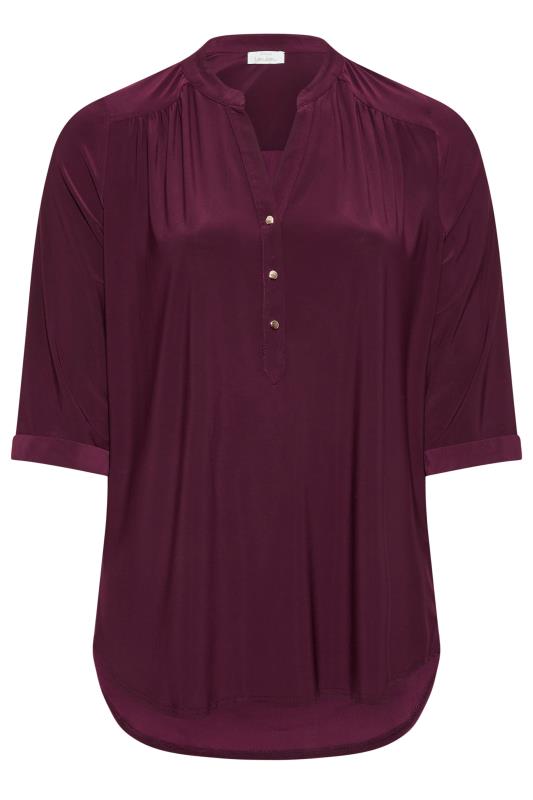 YOURS LONDON Plus Size Burgundy Red Half Placket Shirt | Yours Clothing 6