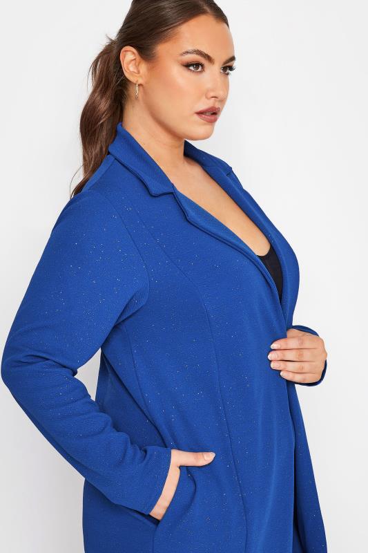 LIMITED COLLECTION Plus Size Cobalt Blue Glitter Longline Blazer | Yours Clothing 4