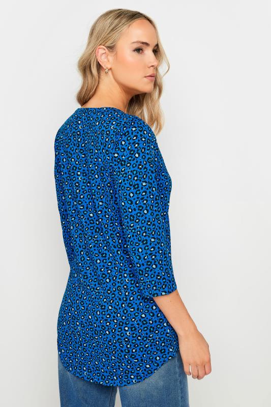 LTS Tall Blue Leopard Print Pintuck Button Henley Top | Long Tall Sally 3