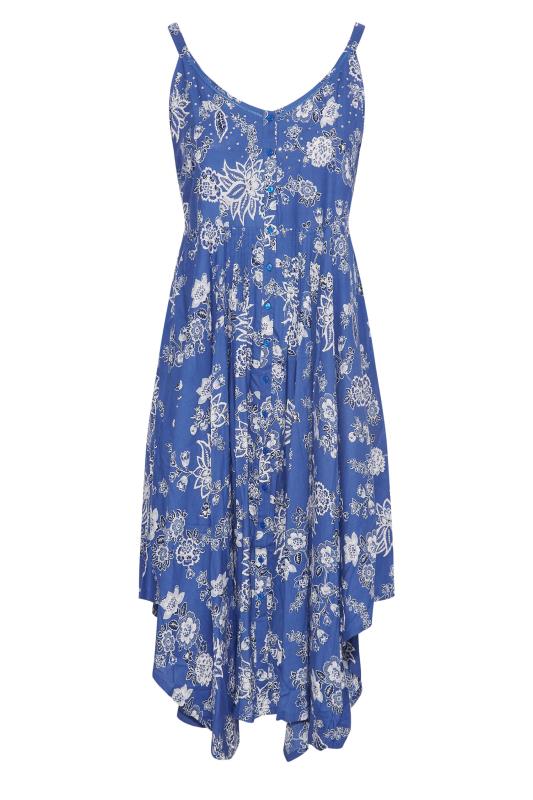 Plus Size Blue Floral Hanky Hem Sundress | Yours Clothing 6