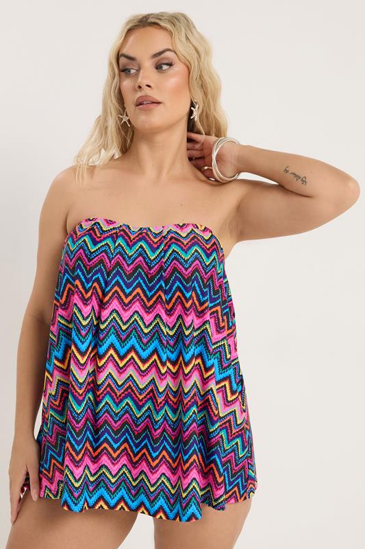 YOURS Plus Size Black Chevron Print Tankini Top | Yours Clothing 1