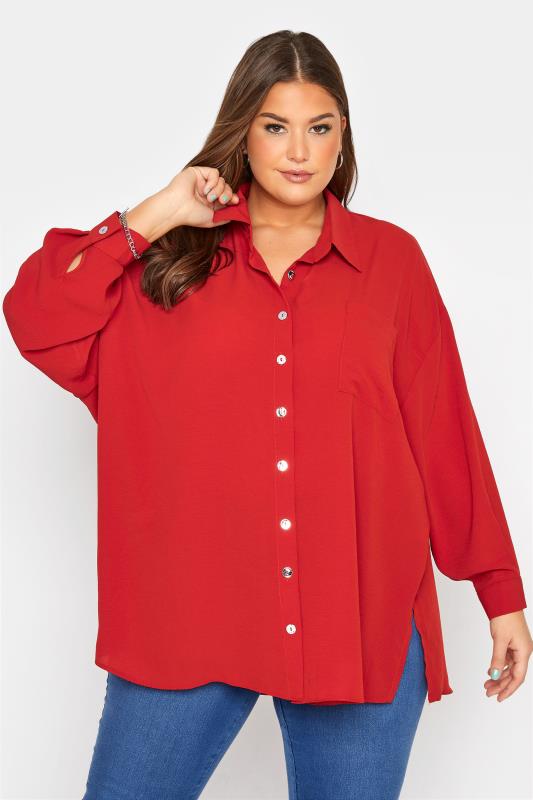 Plus Size Curve Red Button Through Shirt | Yours Clothing  1