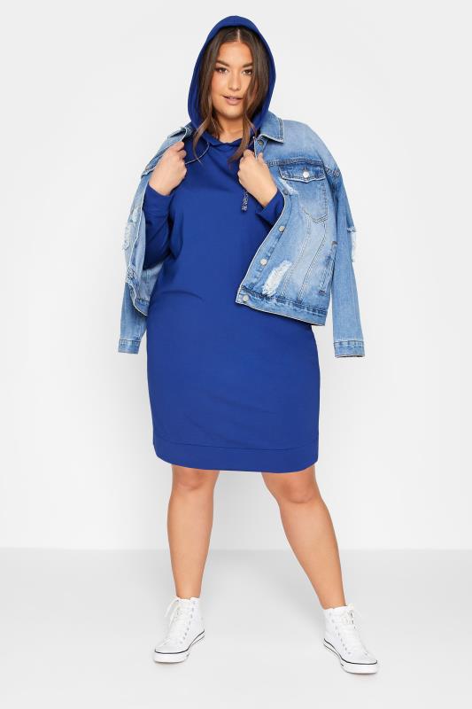 YOURS Plus Size Curve Cobalt Blue Pocket Hoodie Dress | Yours Clothing 2