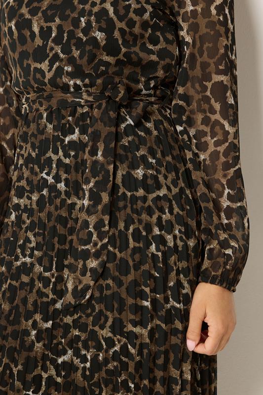 M&Co Petite Brown Leopard Print Pleated Chiffon Midi Dress | M&Co 4