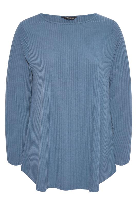 Plus Size LIMITED COLLECTION Blue Long Sleeve Ribbed Top | Yours Clothing 5