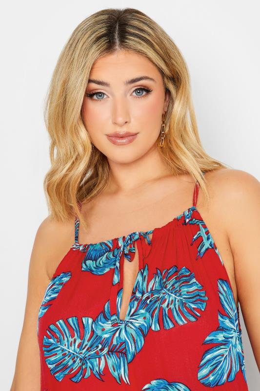 YOURS Curve Plus Size Red Tropical Print Tiered Beach Dress | Yours Clothing  4