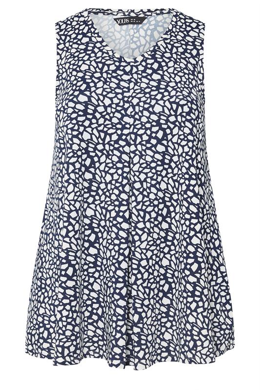 YOURS Curve Navy Blue Abstract Print Front Pleat Vest Top | Yours Clothing 5