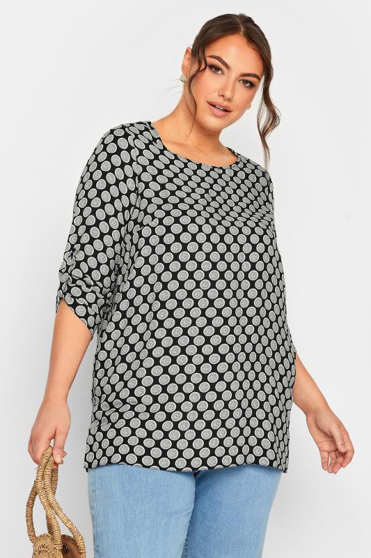 Plus Size  YOURS Curve Black Abstract Spot Print Blouse