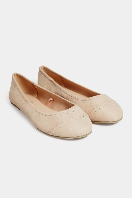 Nude Diamante Ballet Shoes In Wide E Fit & Extra Wide EEE Fit | Yours Clothing 1