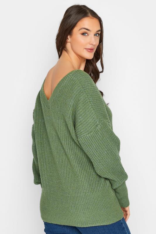 LTS Tall Womens Green V-Neck Knitted Jumper | Long Tall Sally 3