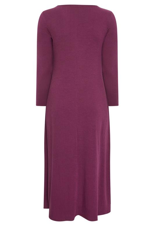 YOURS Curve Purple Ribbed Long Sleeve Swing Dress | Yours Clothing 7