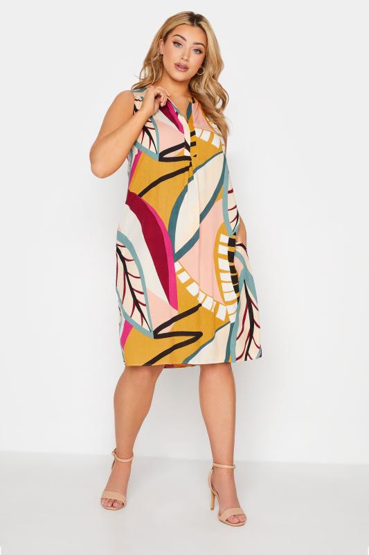  Grande Taille Beige Abstract Midi Dress