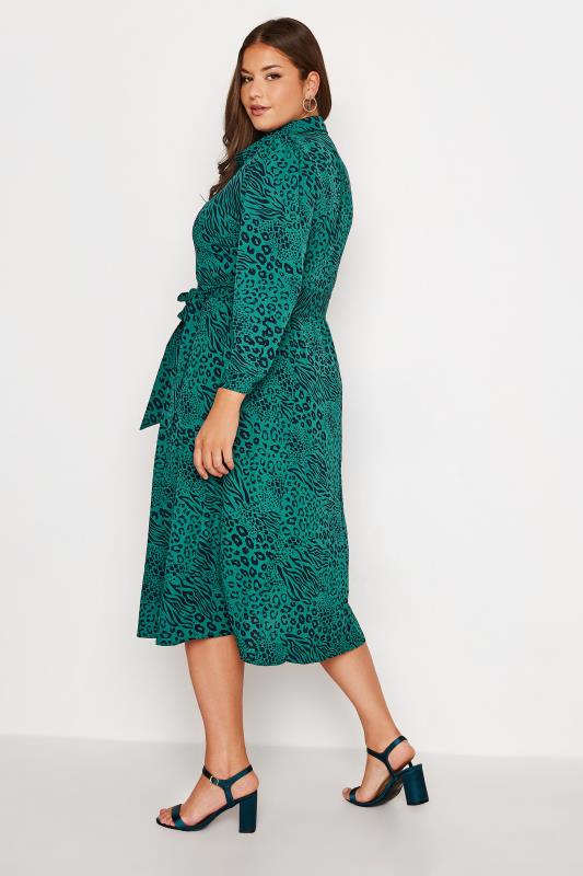 YOURS LONDON Plus Size Green Animal Print Shirt Dress | Yours Clothing 3