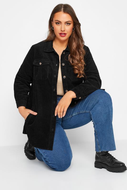 LIMITED COLLECTION Plus Size Womens Black Corduroy Shacket | Yours Clothing 1