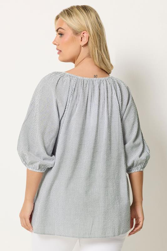 YOURS Plus Size Navy Blue Stripe Tie Detail Top | Yours Clothing 2