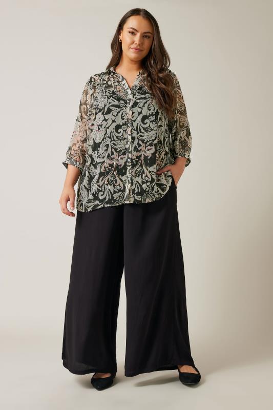 EVANS Plus Size Black Abstract Print Mesh Boho Blouse | Evans 3