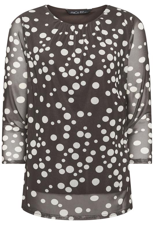 M&Co Brown Polka Dot Print Crew Neck Mesh Top | M&Co 5