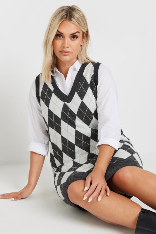 LIMITED COLLECTION Plus Size Black Argyle Check Vest Dress | Yours Clothing 2