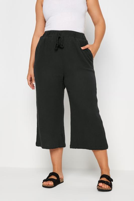 YOURS Plus Size Black Cheesecloth Culottes | Yours Clothing 1