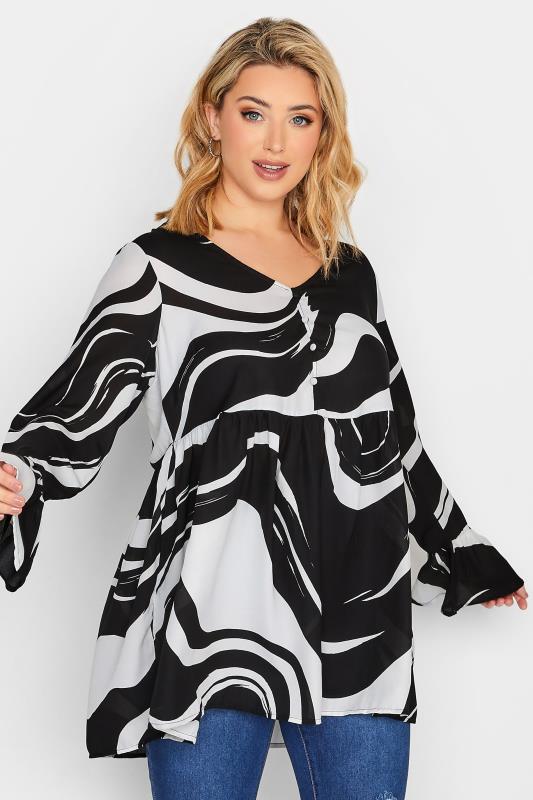 LIMITED COLLECTION Plus Size Curve Black & White Marble Print Blouse | Yours Clothing 1