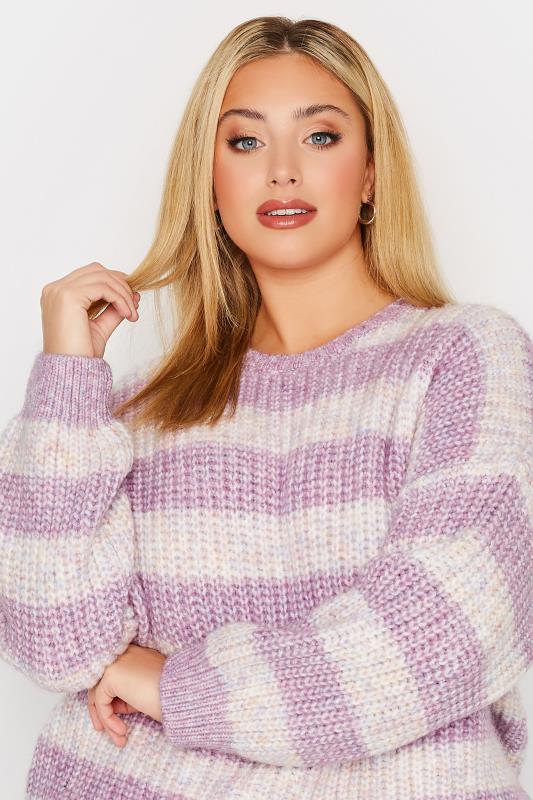  Tallas Grandes YOURS LUXURY Curve Lilac Purple Stripe Marl Knitted Jumper