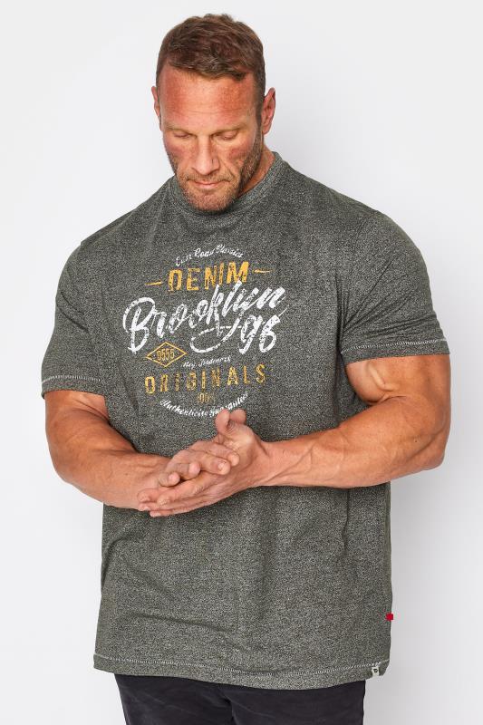  Grande Taille D555 Big & Tall Grey Marl 'Brooklyn Originals' Slogan Printed T-Shirt