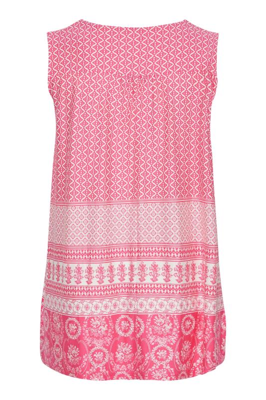 Curve Pink Aztec Print Inverted Pleat Vest Top | Yours Clothing 7