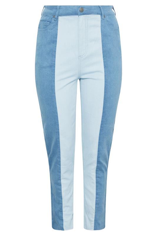 Plus Size Blue Two Tone Stretch MOM Jeans | Yours Clothing 4