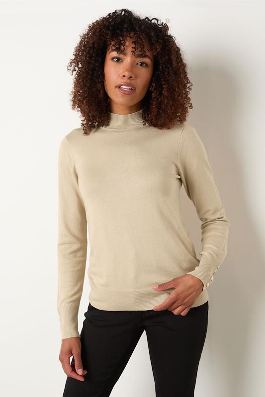 M&Co Natural Brown Button Turtle Neck Jumper | BadRhino 1
