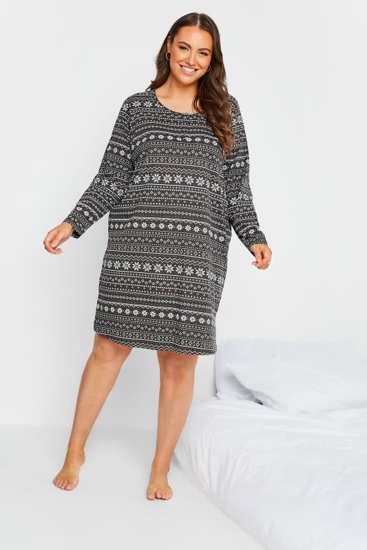 Plus Size Grey Fair Isle Long Sleeve Nightdress | Yours Clothing 3