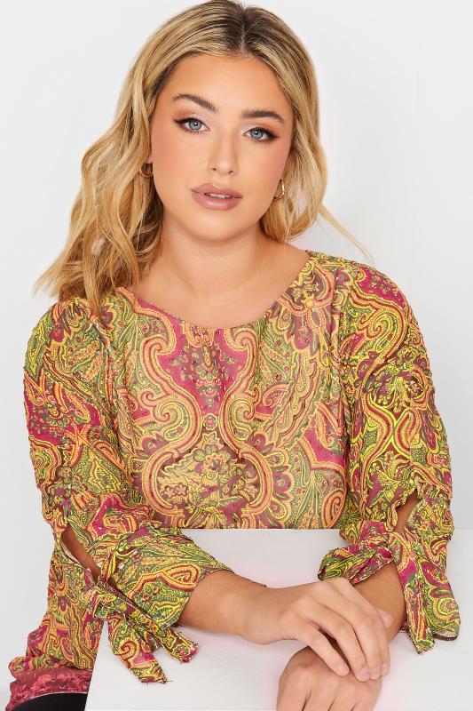 YOURS Plus Size Curve Yellow & Pink Paisley Print Blouse | Yours Clothing  4