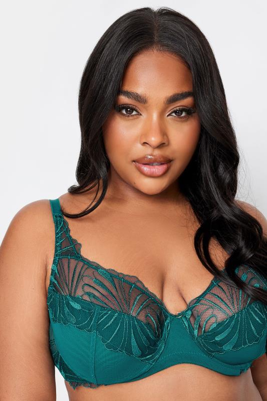 YOURS Plus Size 2 PACK Black & Green Leaf Embossed Non-Padded Bras | Yours Clothing 5