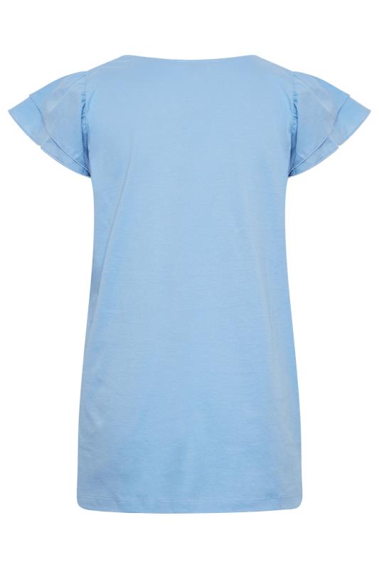 YOURS Plus Size Blue Frill Sleeve T-Shirt | Yours Clothing 7