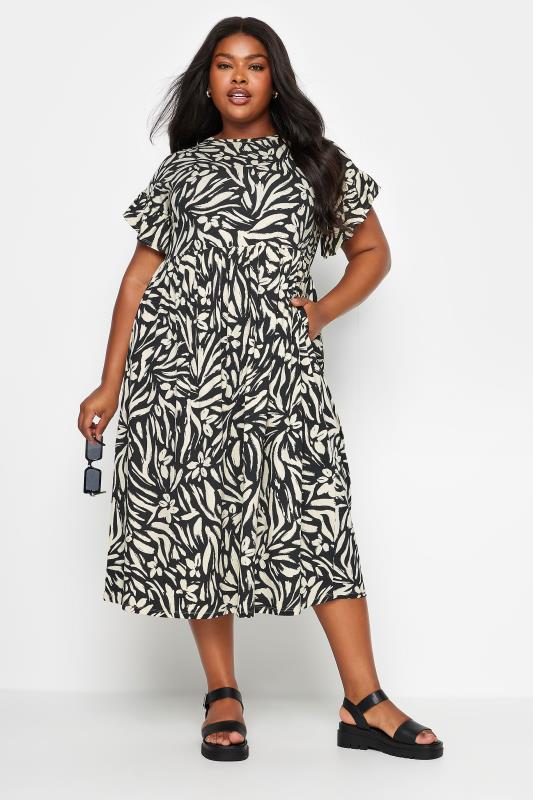 YOURS Plus Size Black & White Floral Print Pure Cotton Midaxi Dress | Yours Clothing 2