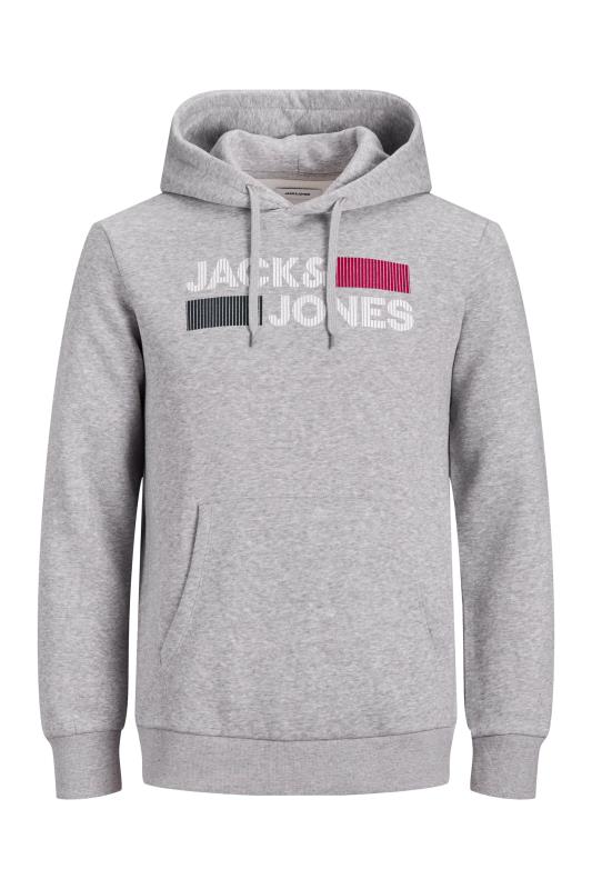 JACK & JONES Big & Tall Grey Logo Print Hoodie 2