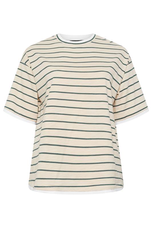 YOURS Plus Size Ivory White Stripe Ringer T-Shirt | Yours Clothing 6