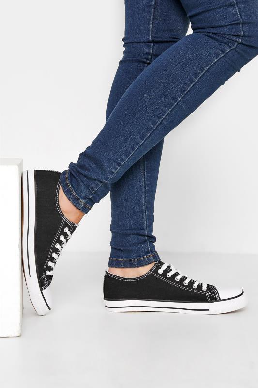 LTS Black Canvas Low Trainers In Standard D Fit | Long Tall Sally  1