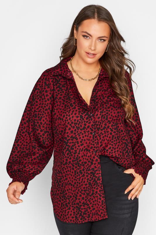 LIMITED COLLECTION Plus Size Wine Red Dalmatian Print Shirt | Yours Clothing 1